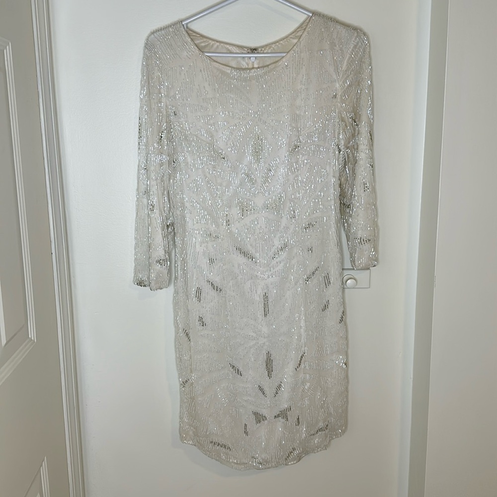 Unlabelled white hand stitched sequins dress, size 8